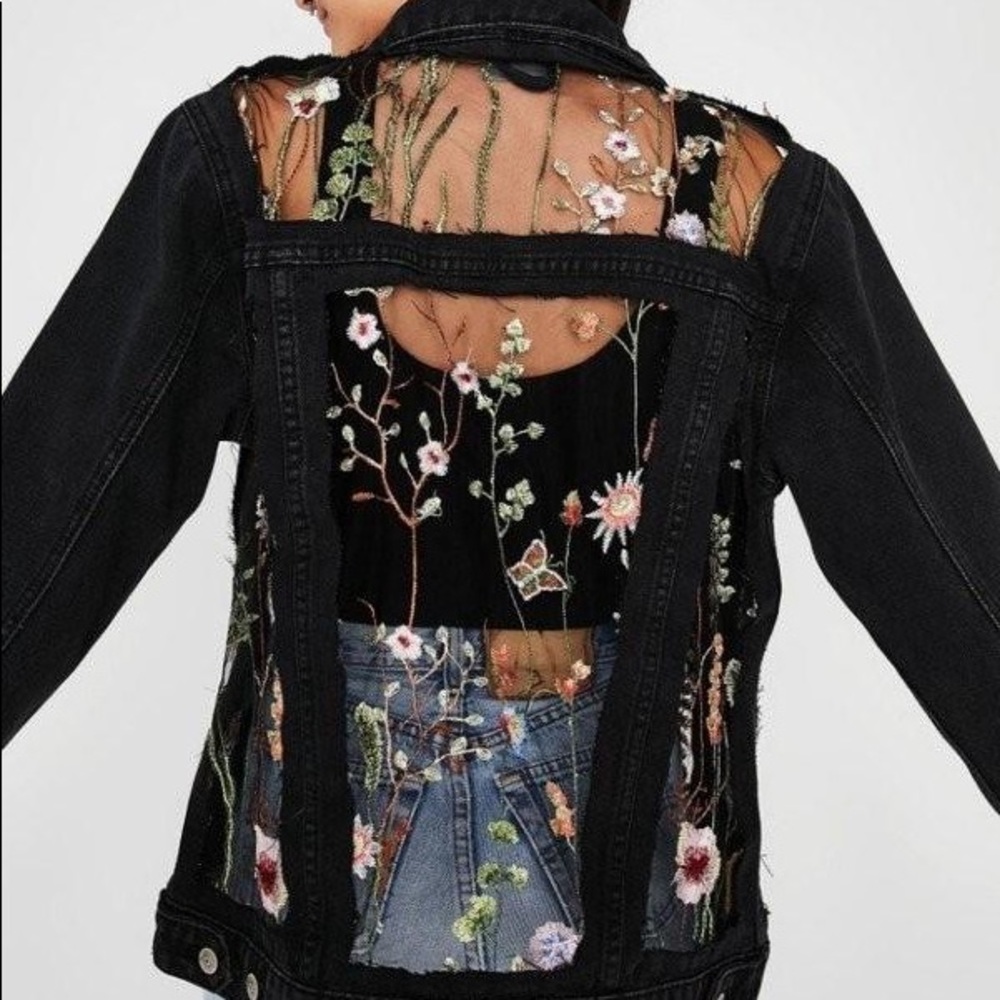 Black Denim Floral Jacket